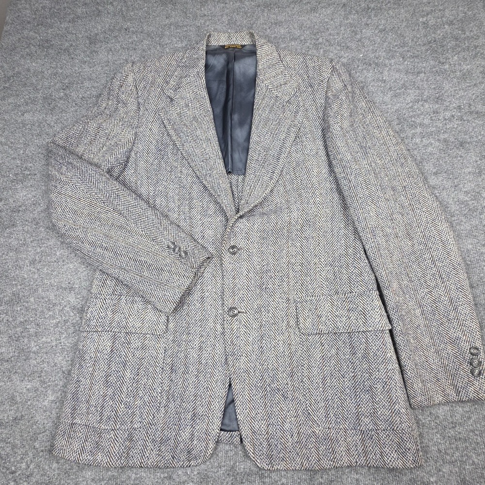 Vintage Harris Tweed Jacket Blazer Men's 42 Gray Herringbone‎ Scottish Wool *